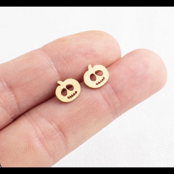 END OF SUMMER CLEARANCE!New! Gold Halloween Pumpkin Minimalist Stud Earrings - Picture 2 of 2